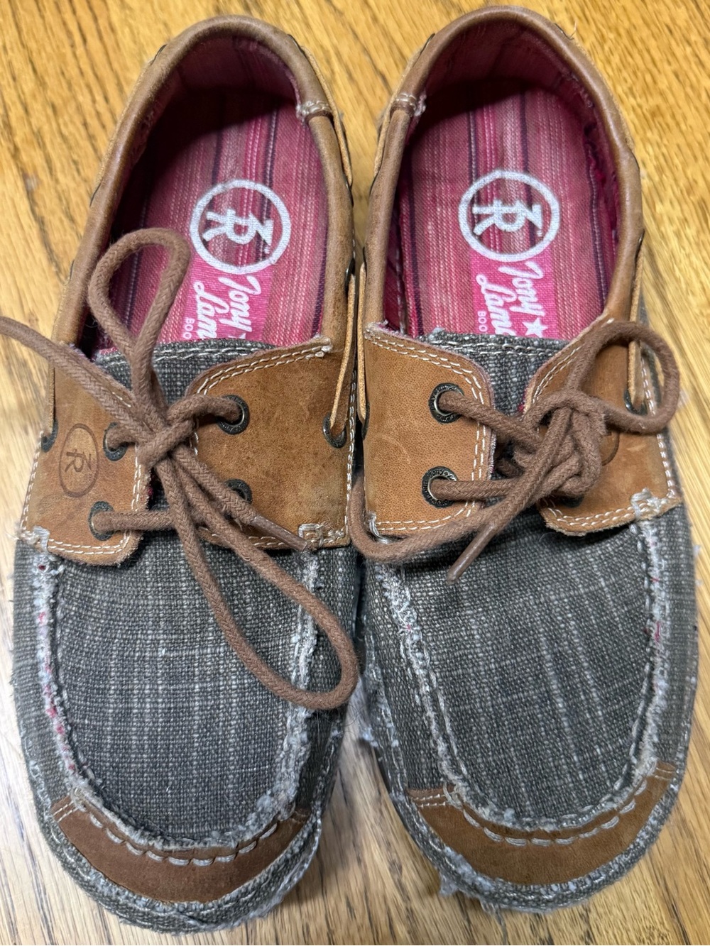 Tony Lama Women’s  Gray Canvas & Brown Leather-Trim Boat Shoes